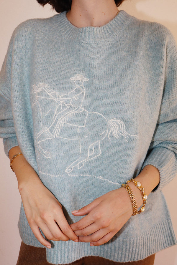 Raina Cowboy Knit Sweater, Sky Blue