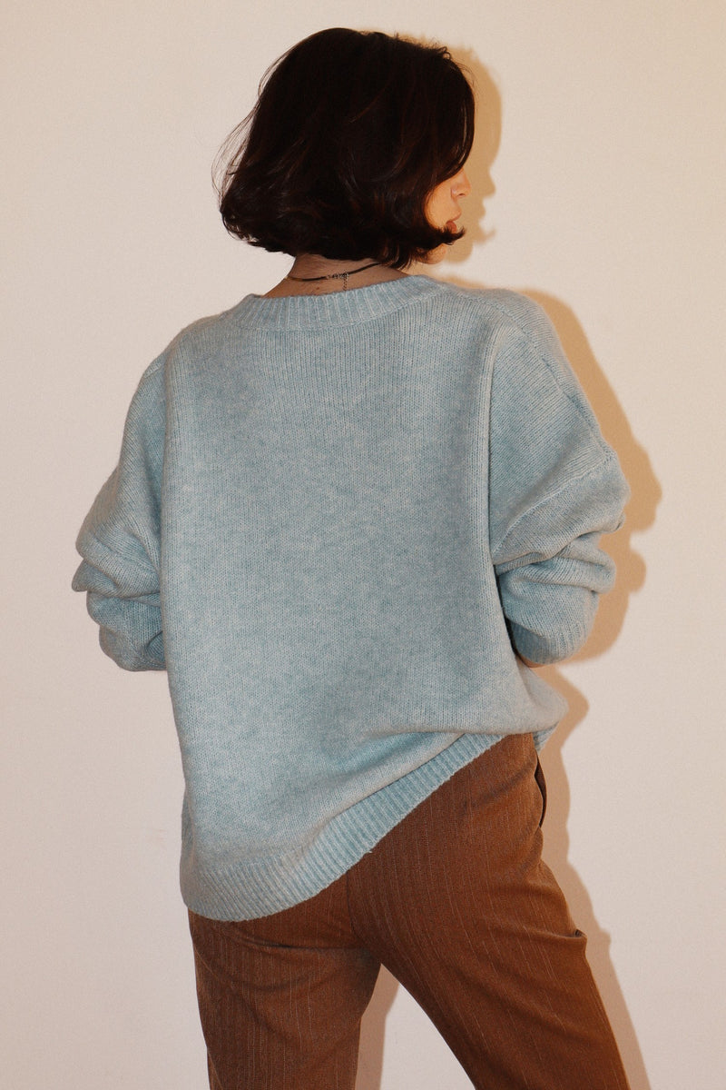 Raina Cowboy Knit Sweater, Sky Blue