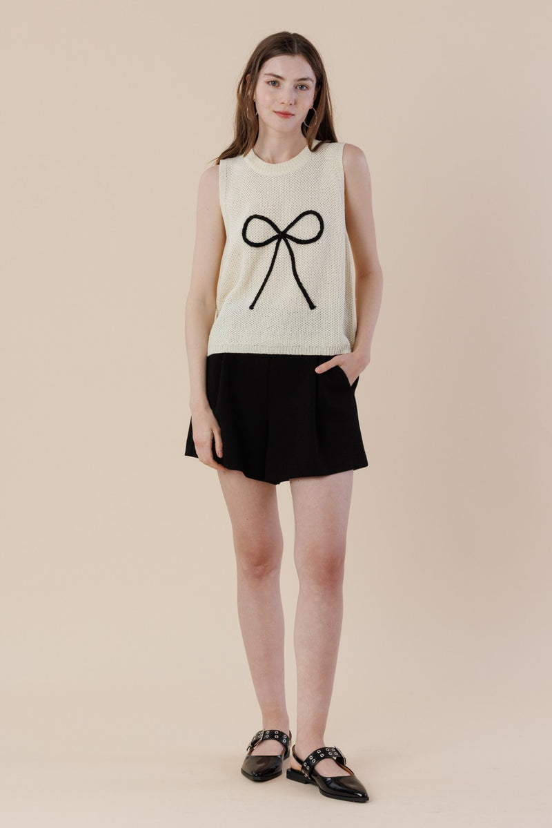 Joelle Bow Embroidered Sweater Tank, Off White