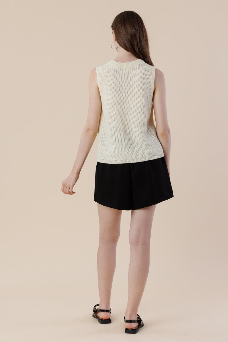 Joelle Bow Embroidered Sweater Tank, Off White