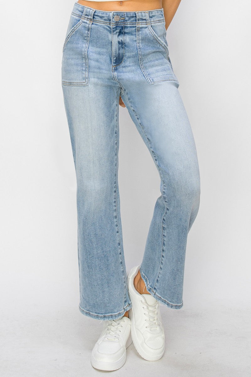 Abby Ankle Flare Patch Pocket Jeans, Light