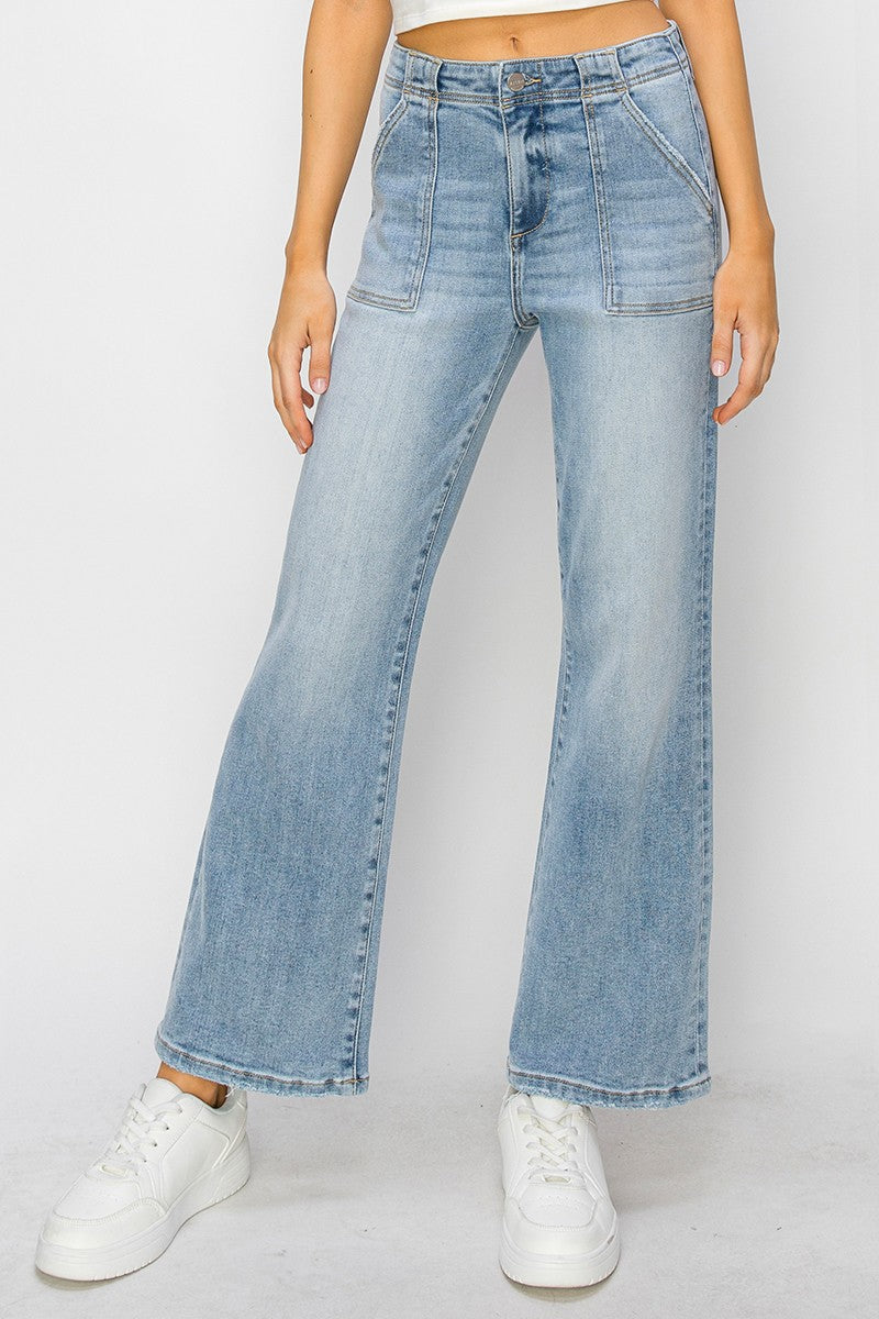 Abby Ankle Flare Patch Pocket Jeans, Light