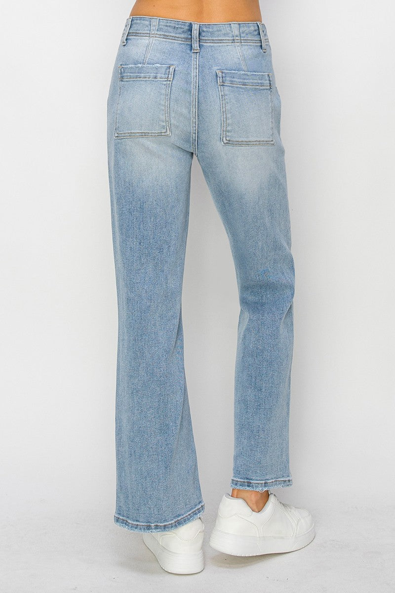 Abby Ankle Flare Patch Pocket Jeans, Light