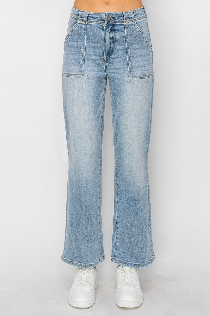 Abby Ankle Flare Patch Pocket Jeans, Light