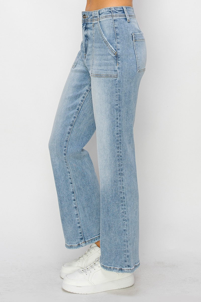 Abby Ankle Flare Patch Pocket Jeans, Light