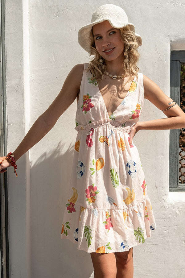 Marceline Summer Printed Surplice Neck Dress, Light Pink