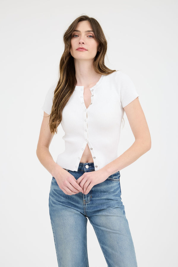 Madilyn Snap Button Sweater Top, Snow White