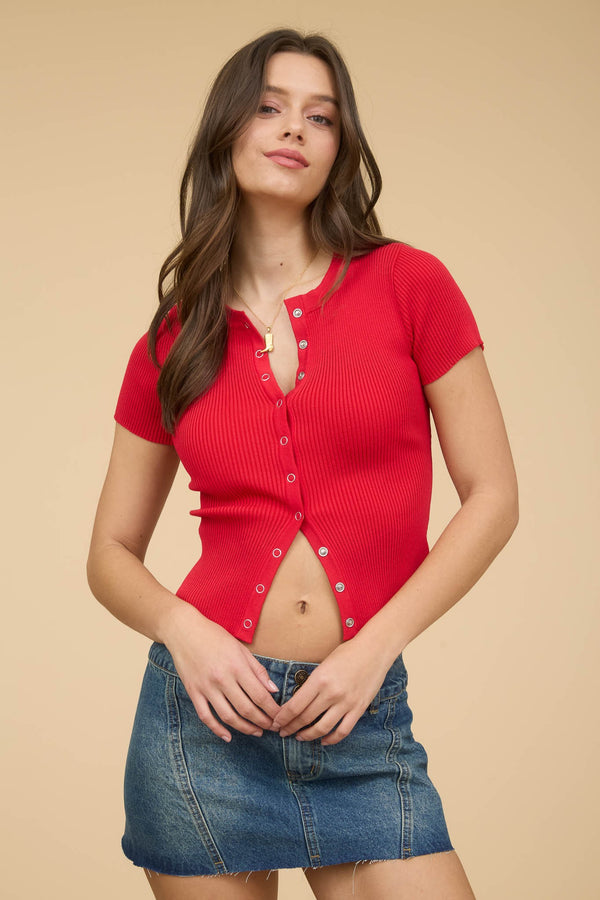 Madilyn Snap Button Sweater Top, Red