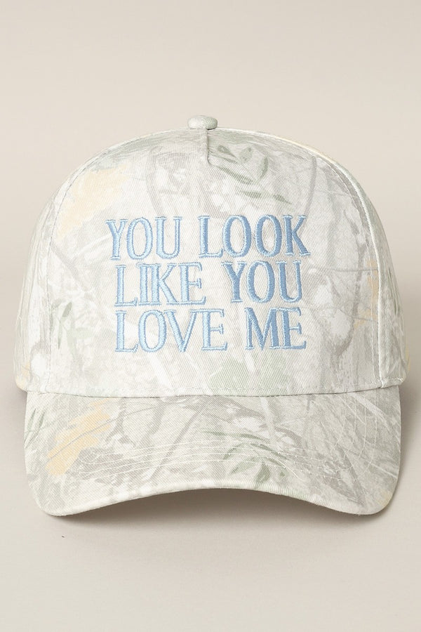 You Look Like You Love Me Camo Cap, Beige Camo/Light Blue