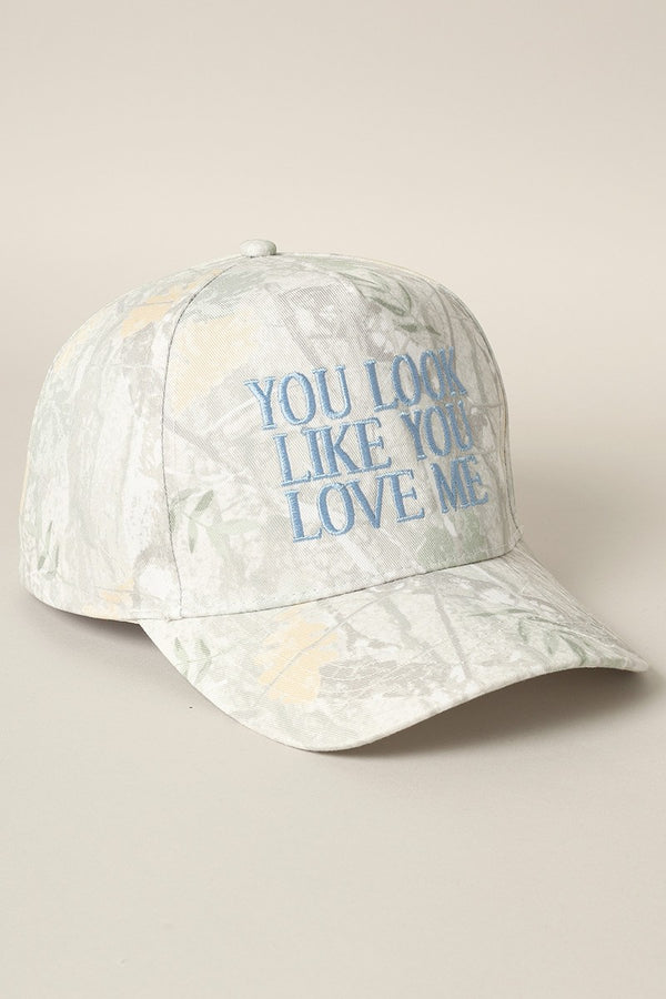 You Look Like You Love Me Camo Cap, Beige Camo/Light Blue