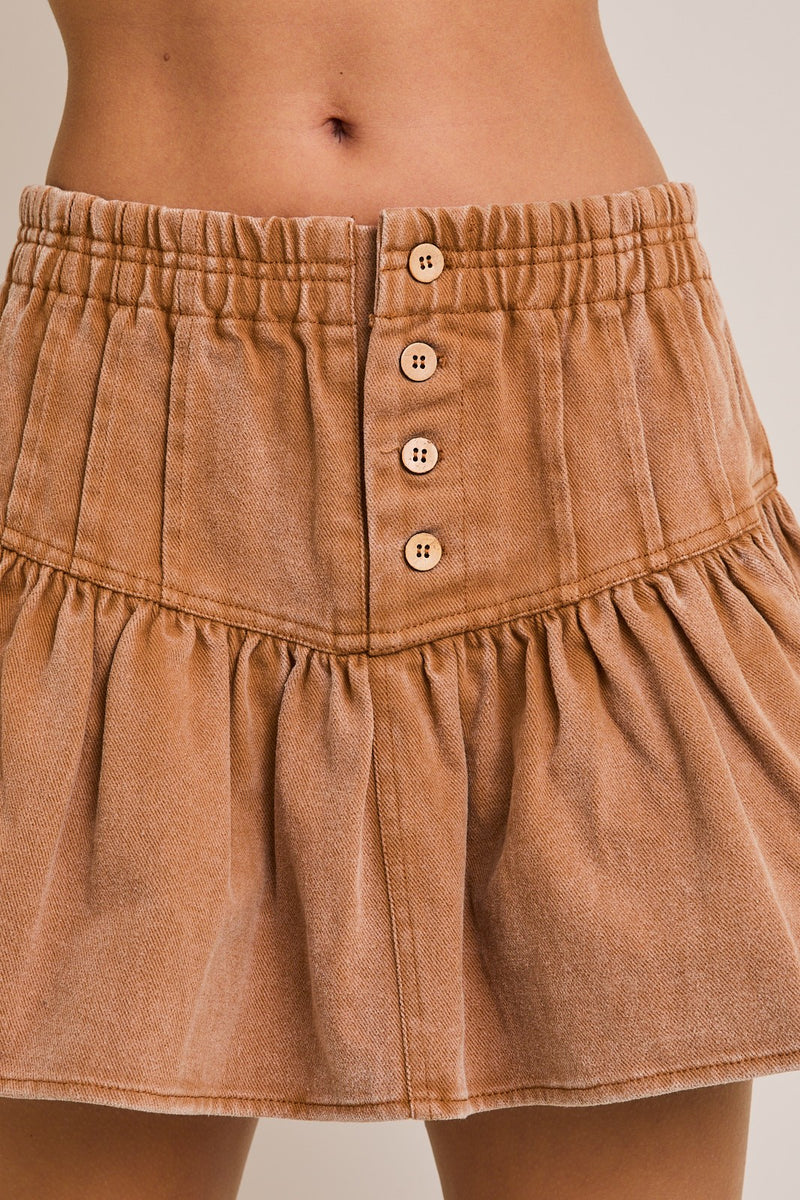 Persephone Washed Twill Pintuck Skirt, Brown