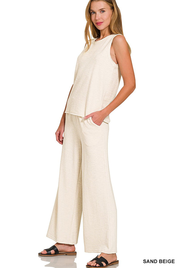 Calliope Cotton Slub Pants, Sand Beige
