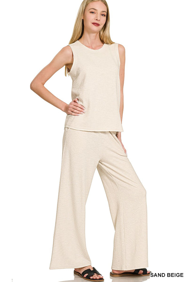 Calliope Cotton Slub Pants, Sand Beige