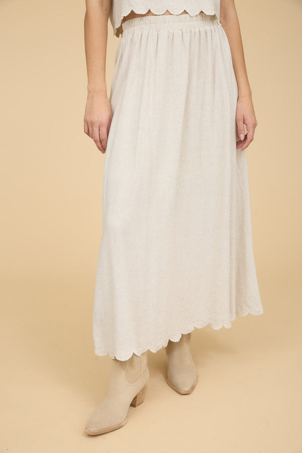 Sophia Scallop Hem Midi Skirt, Natural