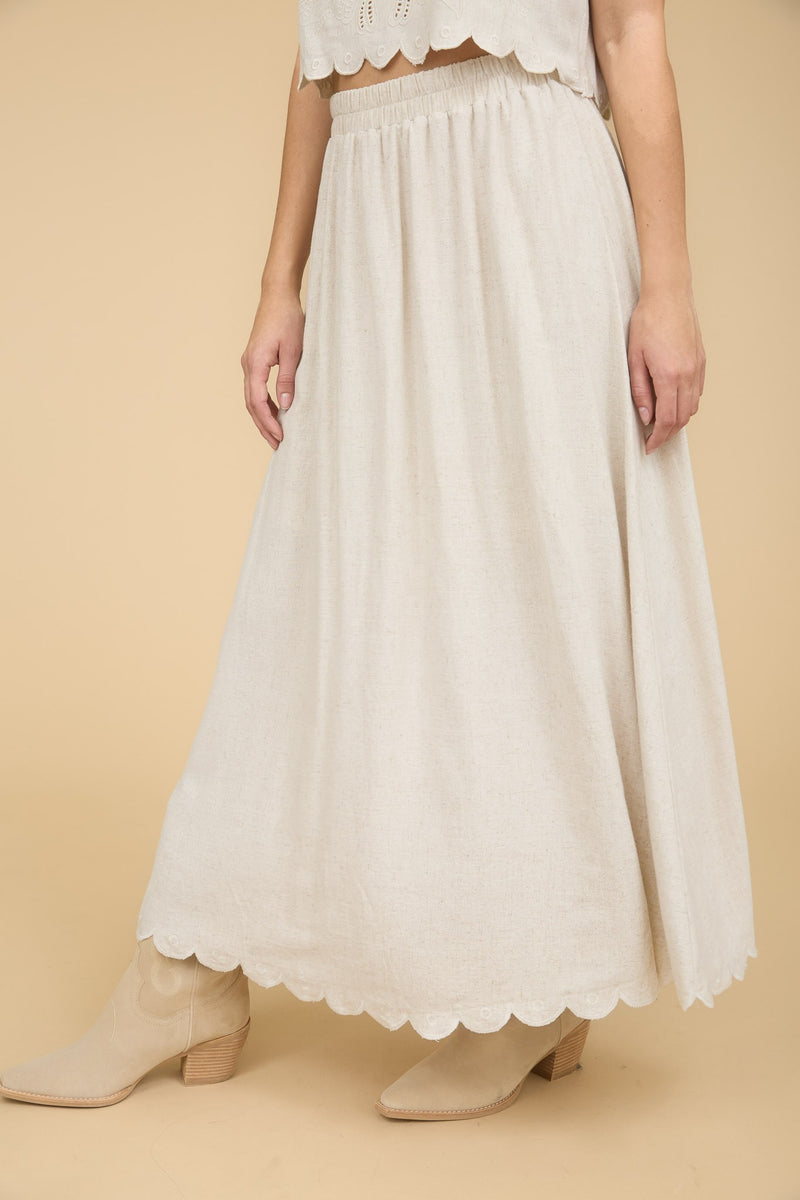 Sophia Scallop Hem Midi Skirt, Natural