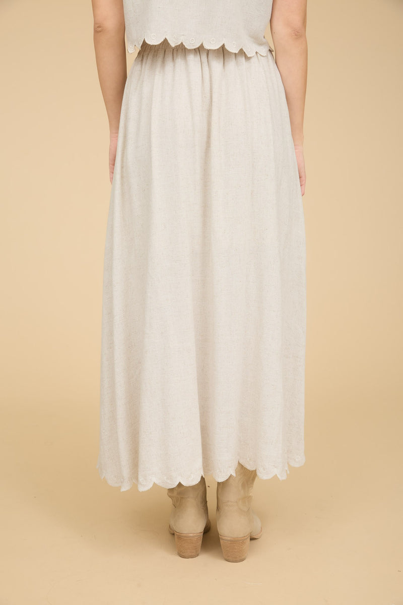 Sophia Scallop Hem Midi Skirt, Natural