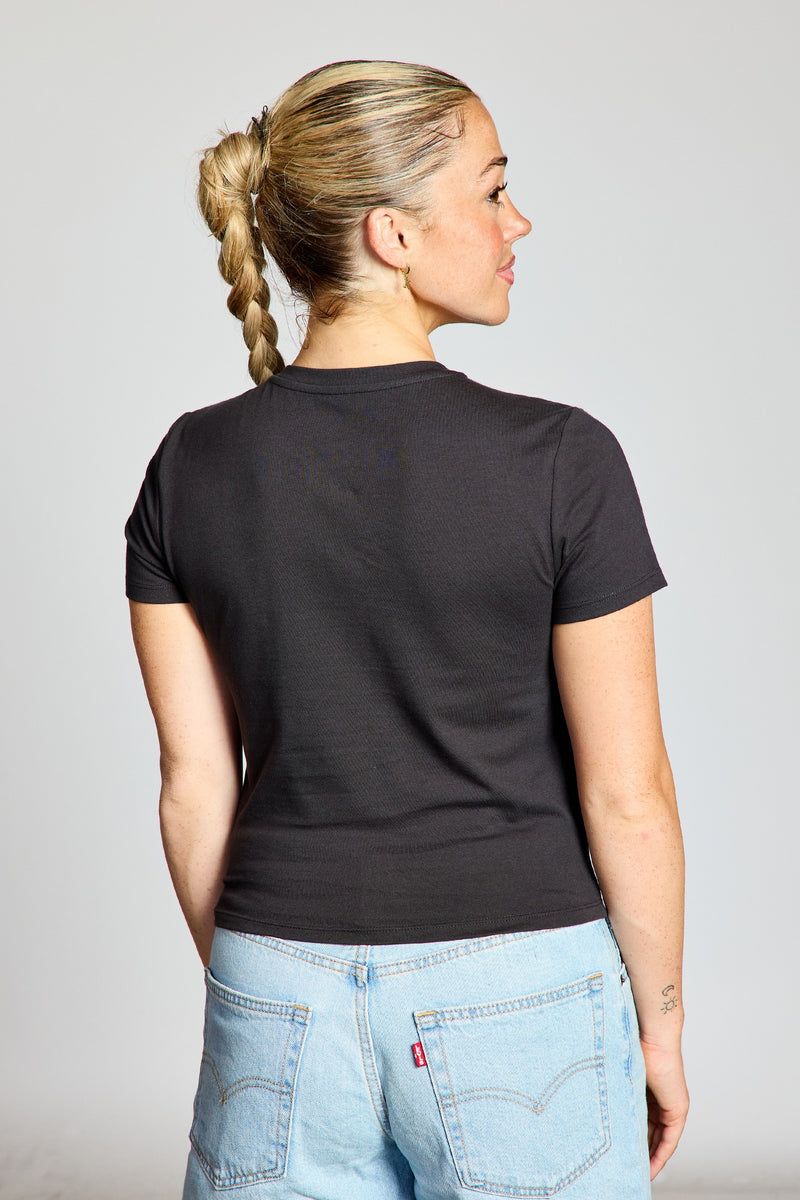 Camo Bow Baby Tee, Washed Black