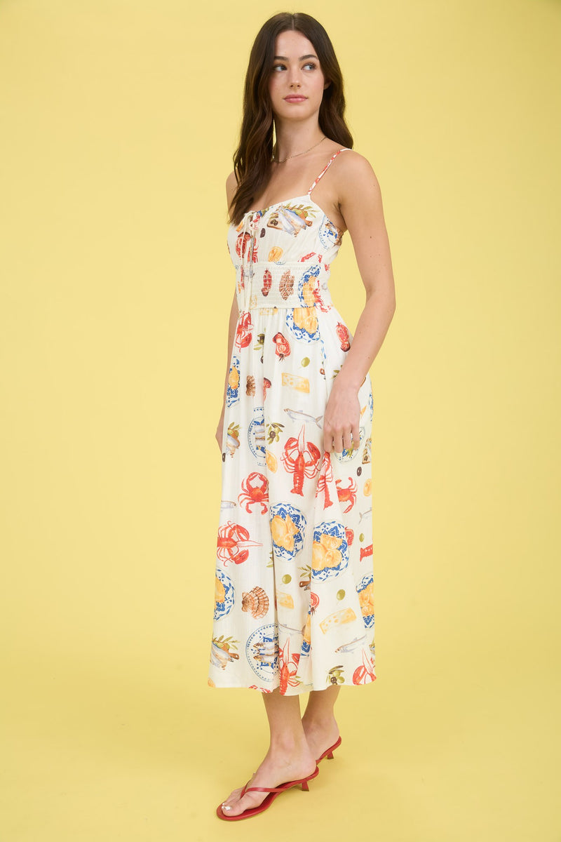 Faye Seaside Lunch Midi Dress, Ivory Multi