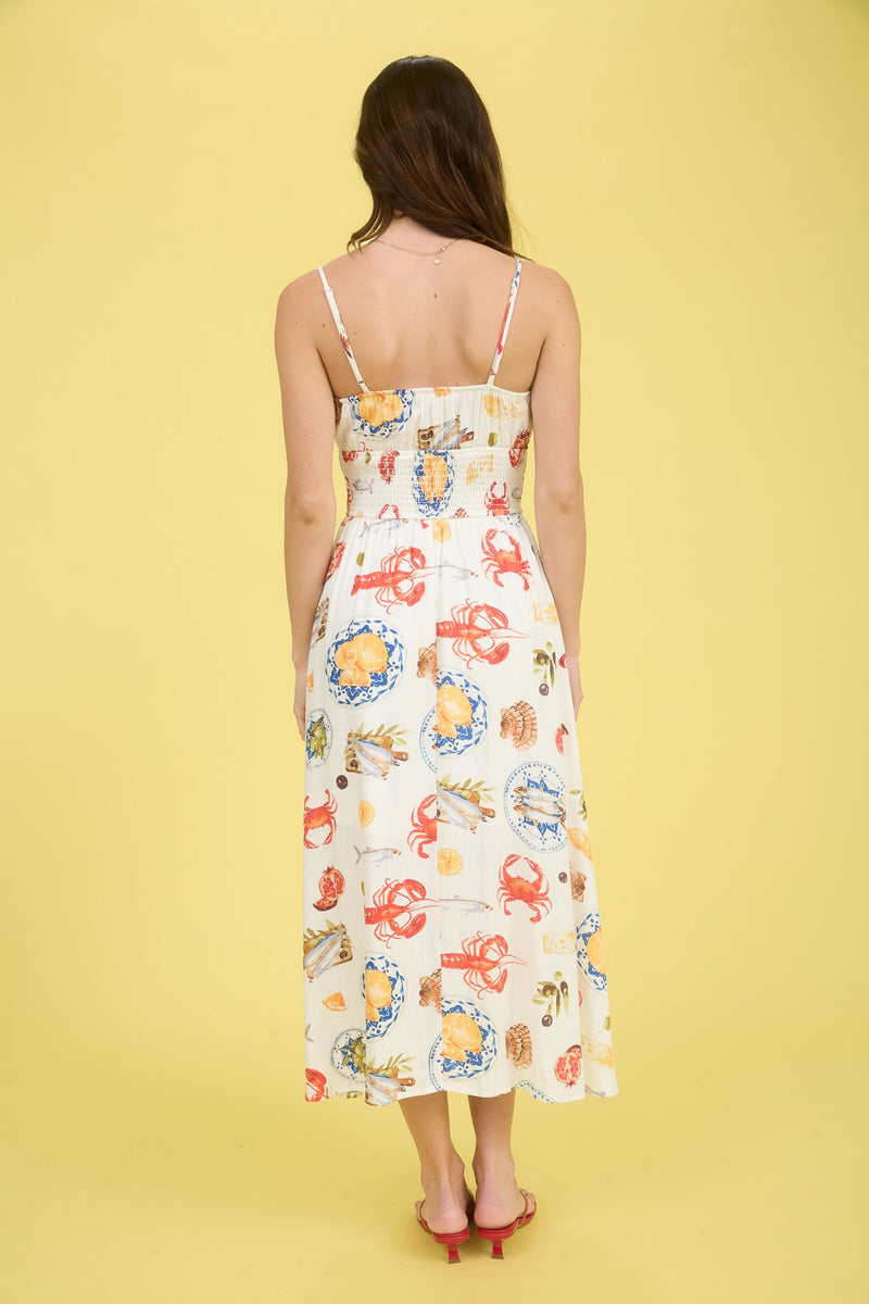 Faye Seaside Lunch Midi Dress, Ivory Multi