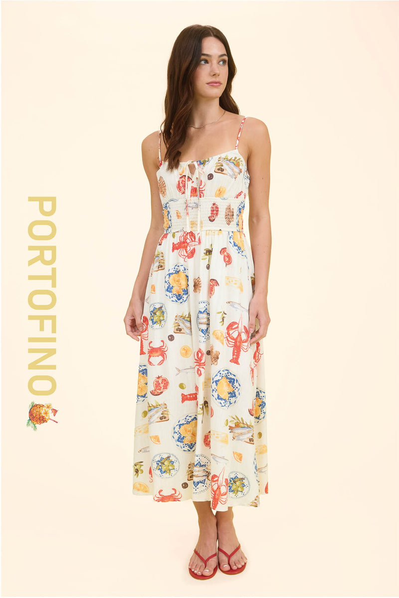 Faye Seaside Lunch Midi Dress, Ivory Multi