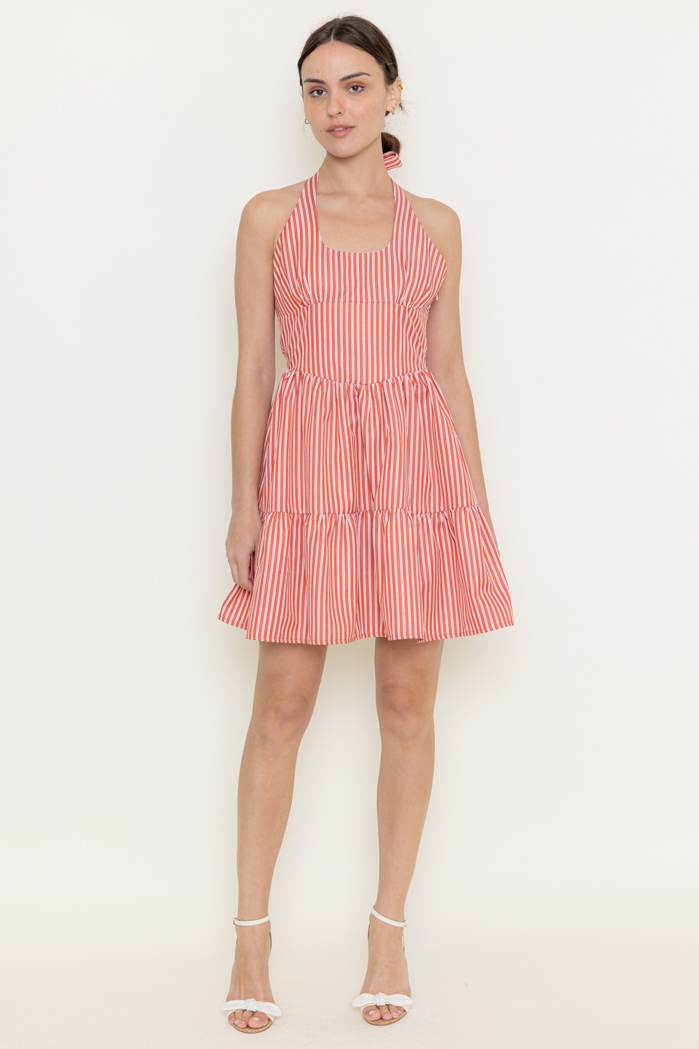 striped halter dress Marlie Halter Tie Neck Striped Dress, White/Red L / White/Red