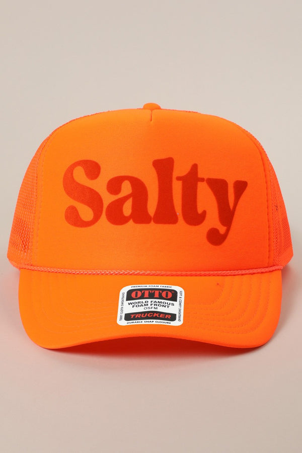 Salty Printed Foam Trucker Hat, Neon Orange