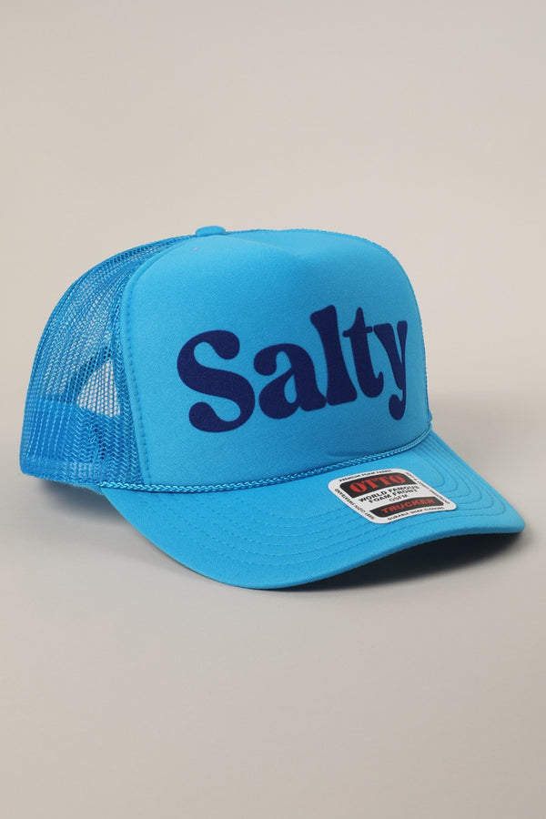 Salty Printed Foam Trucker Hat, Neon Blue