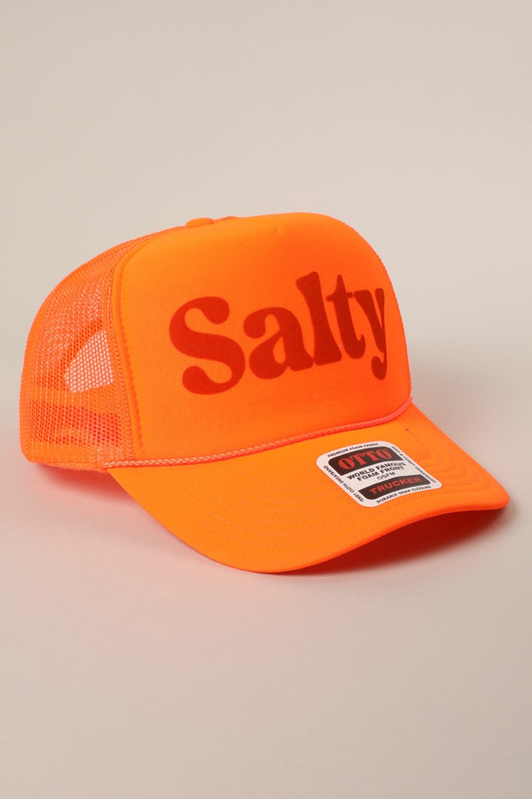 Salty Printed Foam Trucker Hat, Neon Orange