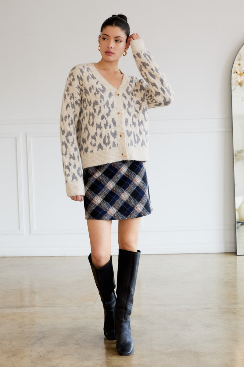 Tinsleigh Plaid Mini Skirt, Black Plaid