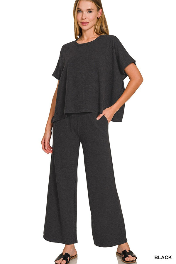 Chloe Short Sleeve Cotton Slub Top, Black
