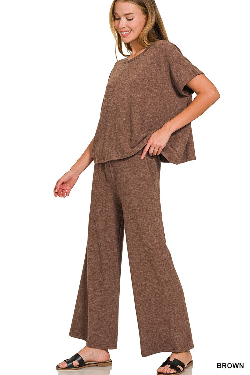 Chloe Short Sleeve Cotton Slub Top, Brown