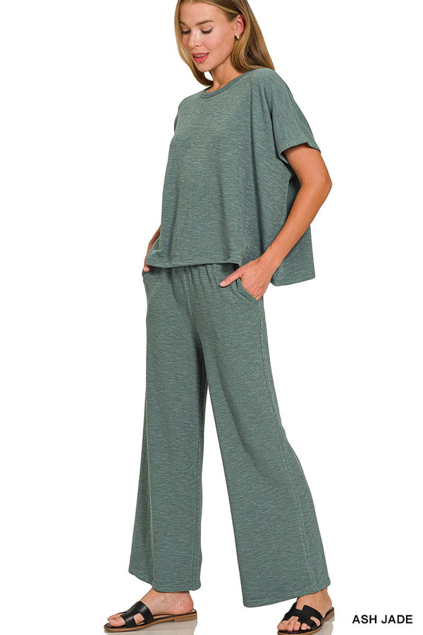 Chloe Short Sleeve Cotton Slub Top, Ash Jade