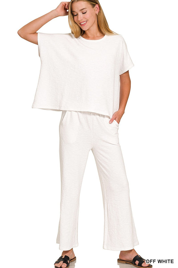 Chloe Short Sleeve Cotton Slub Top, Off White