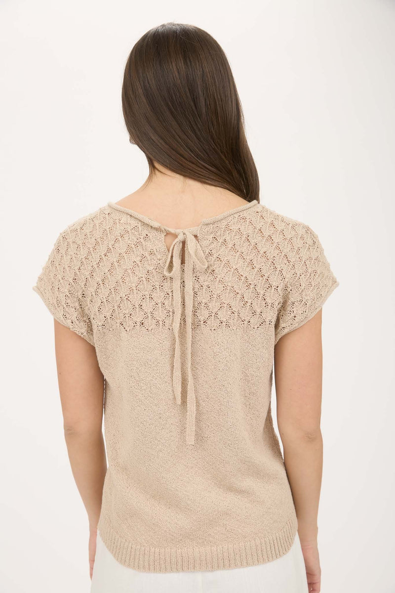 Ruby Eyelet Yoke Sweater Top, Light Khaki