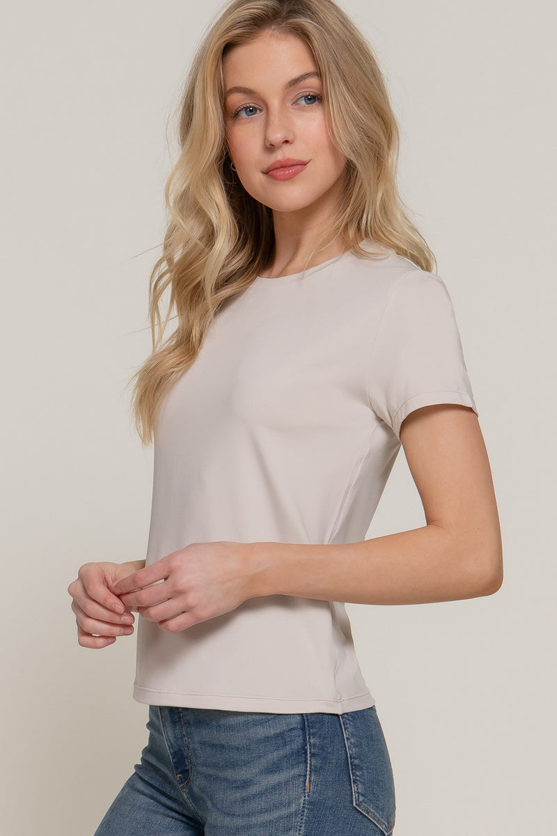 Juno Round Neck ITY Knit Top, Light Taupe