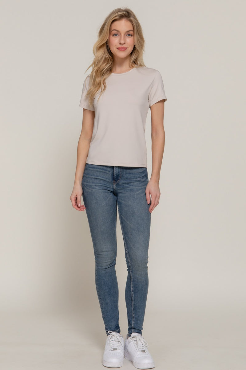 Juno Round Neck ITY Knit Top, Light Taupe