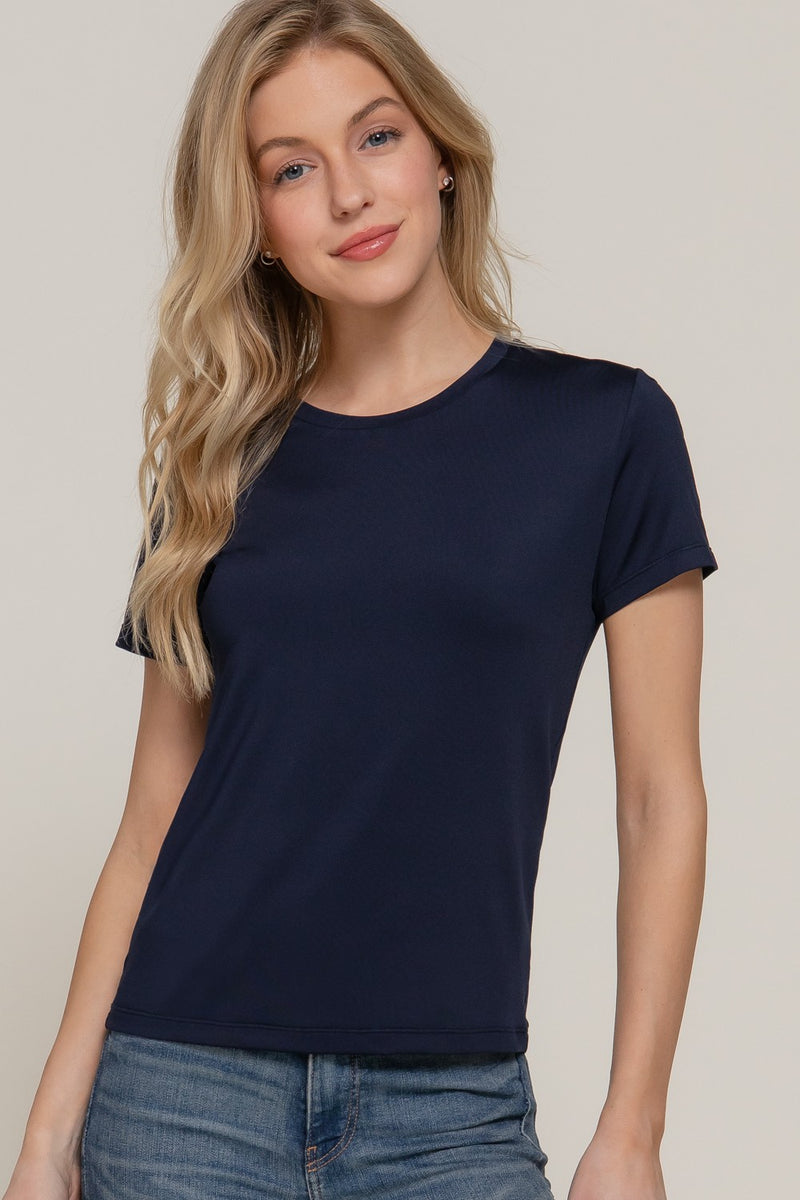 Juno Round Neck ITY Knit Top, Navy