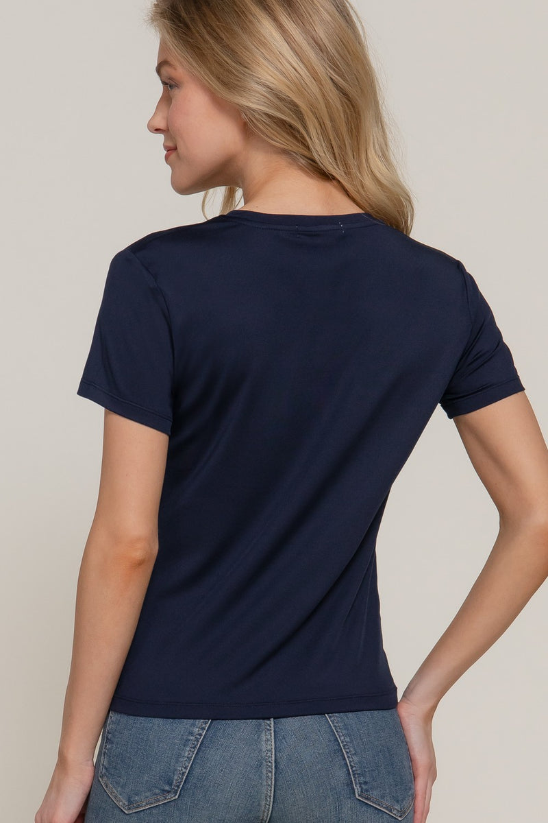 Juno Round Neck ITY Knit Top, Navy