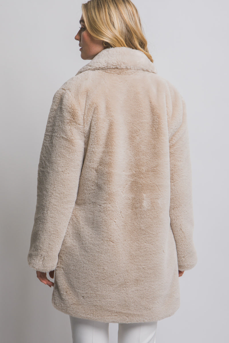 Ayla Faux Fur Collared Long Coat, Tan