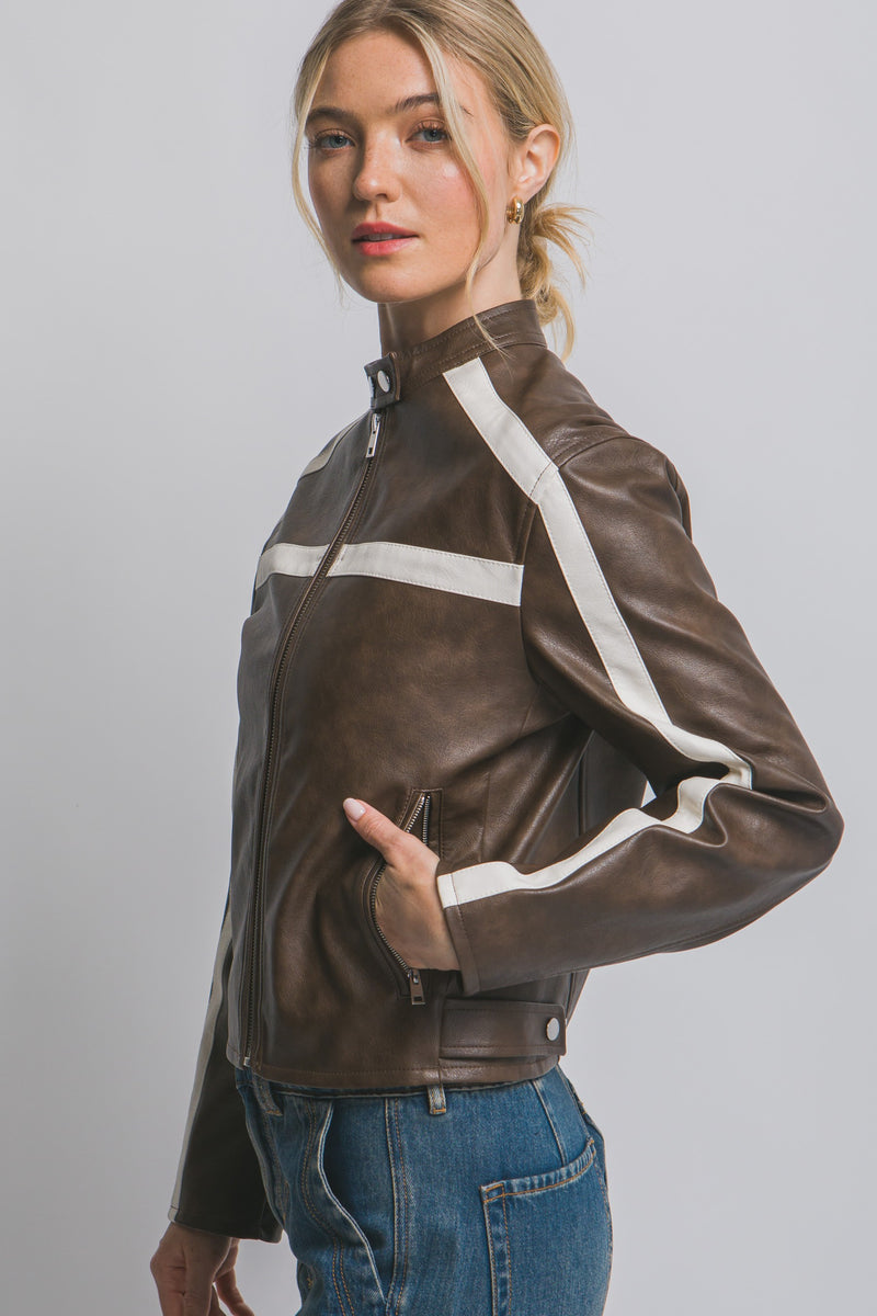 Emery Contrast Stripe Jacket, Brown