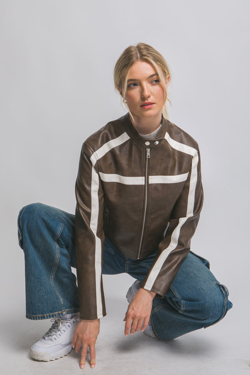 Emery Contrast Stripe Jacket, Brown