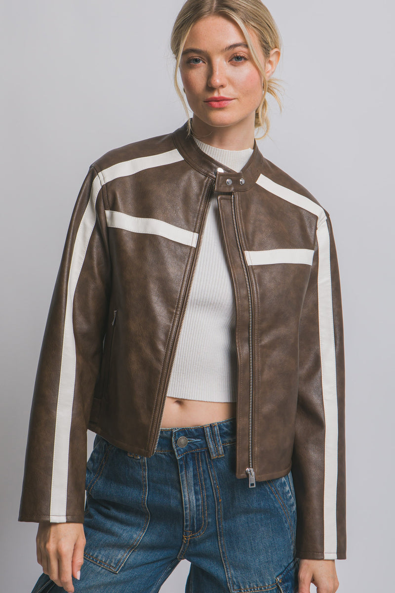 Emery Contrast Stripe Jacket, Brown