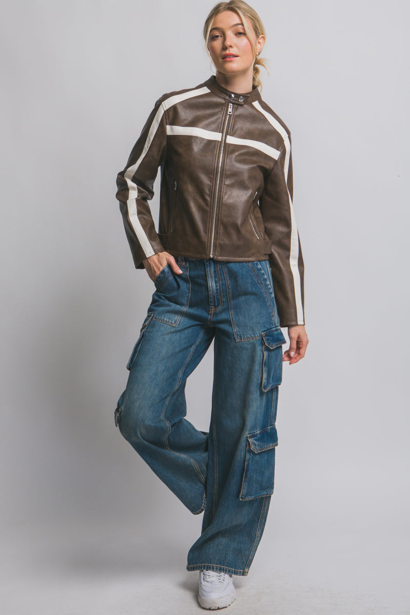 Emery Contrast Stripe Jacket, Brown