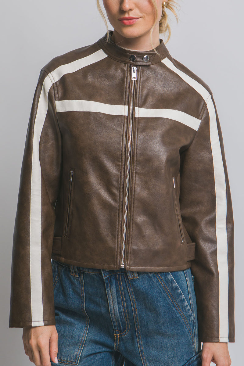 Emery Contrast Stripe Jacket, Brown