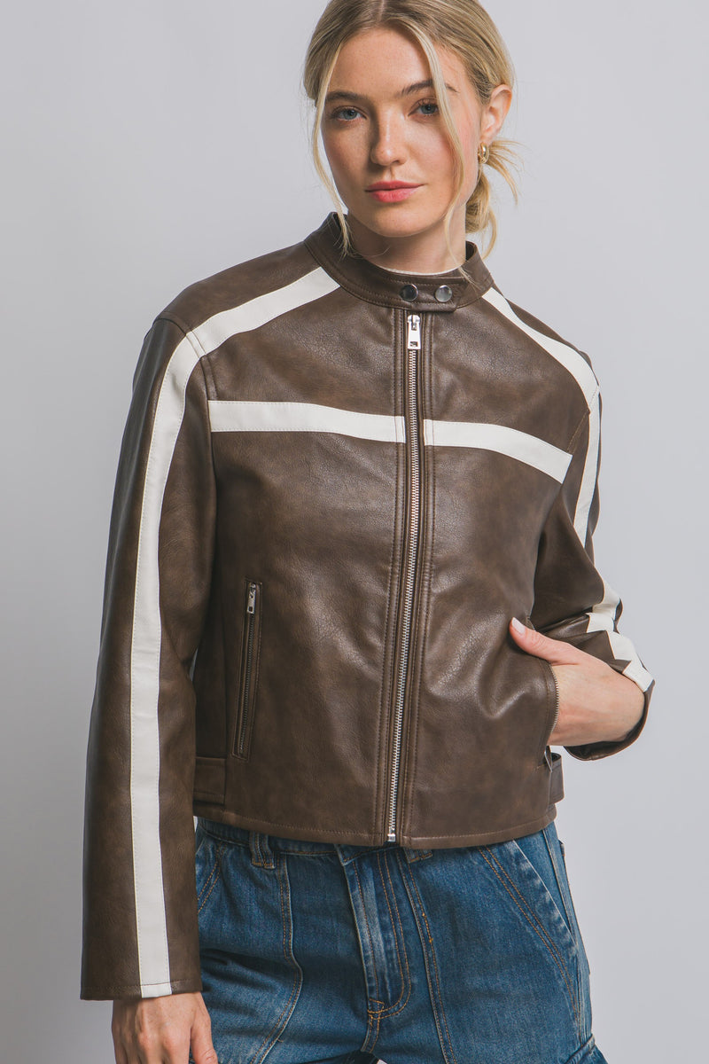 Emery Contrast Stripe Jacket, Brown