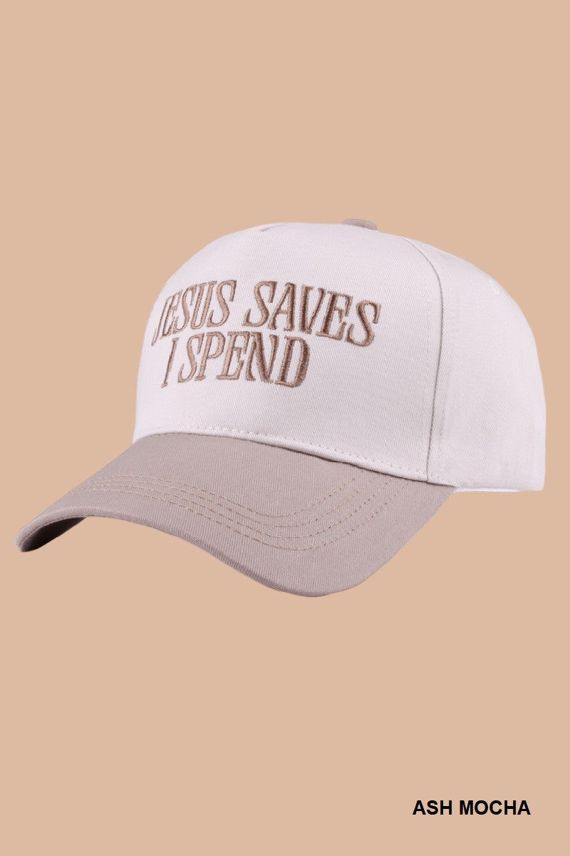 Jesus Saves I Spend Two Tone Cotton Cap, Ash Mocha