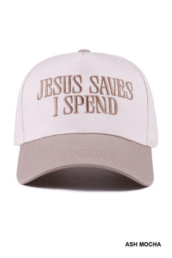 Jesus Saves I Spend Two Tone Cotton Cap, Ash Mocha