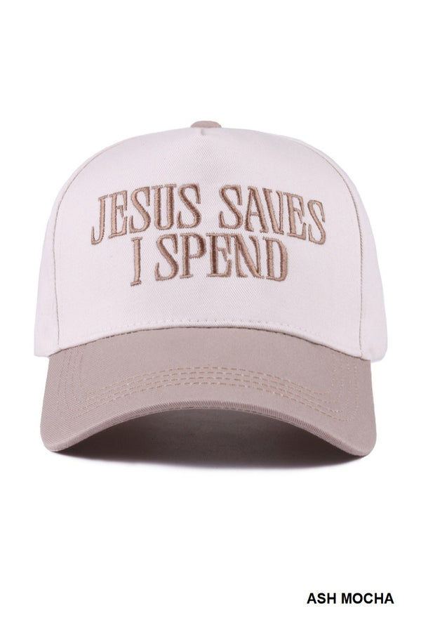 Jesus Saves I Spend Two Tone Cotton Cap, Ash Mocha