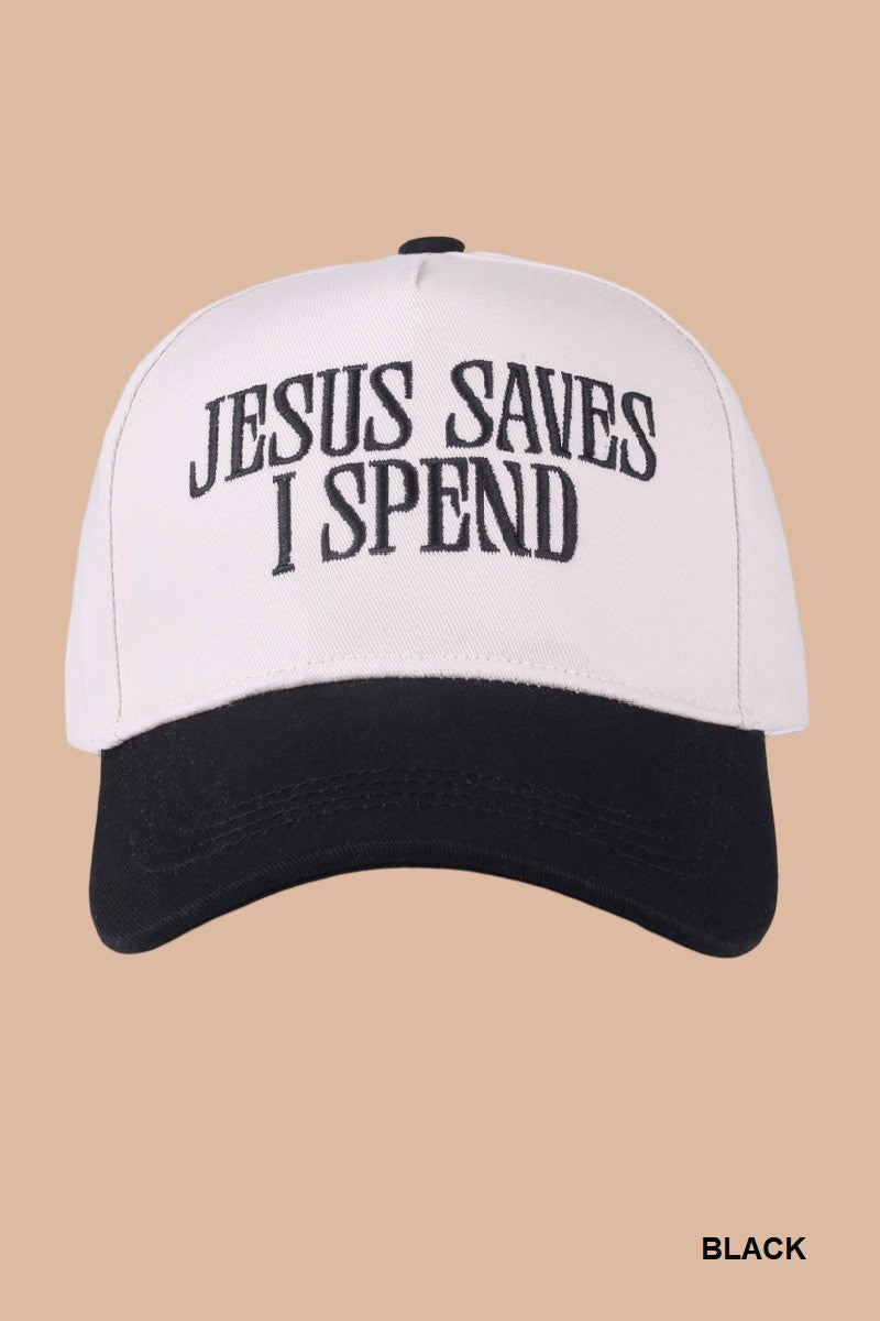 Jesus Saves I Spend Two Tone Cotton Cap, Black