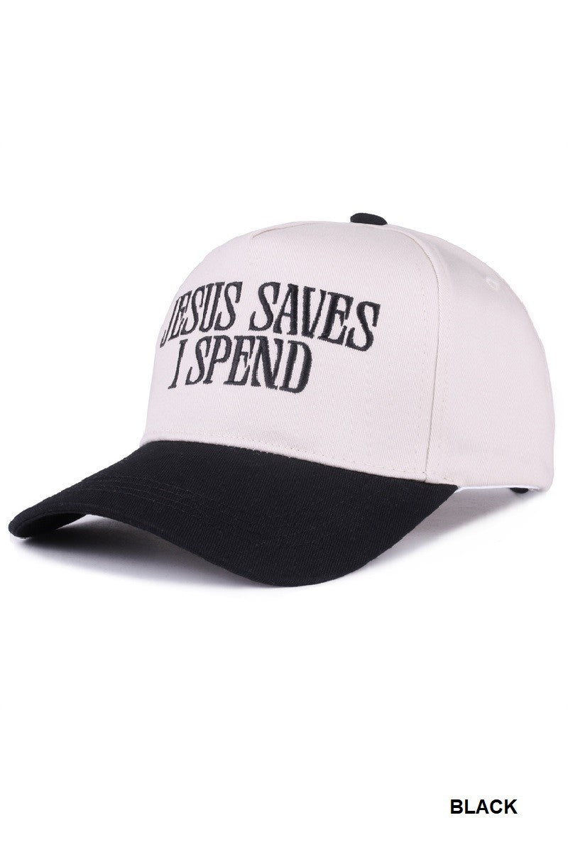 Jesus Saves I Spend Two Tone Cotton Cap, Black